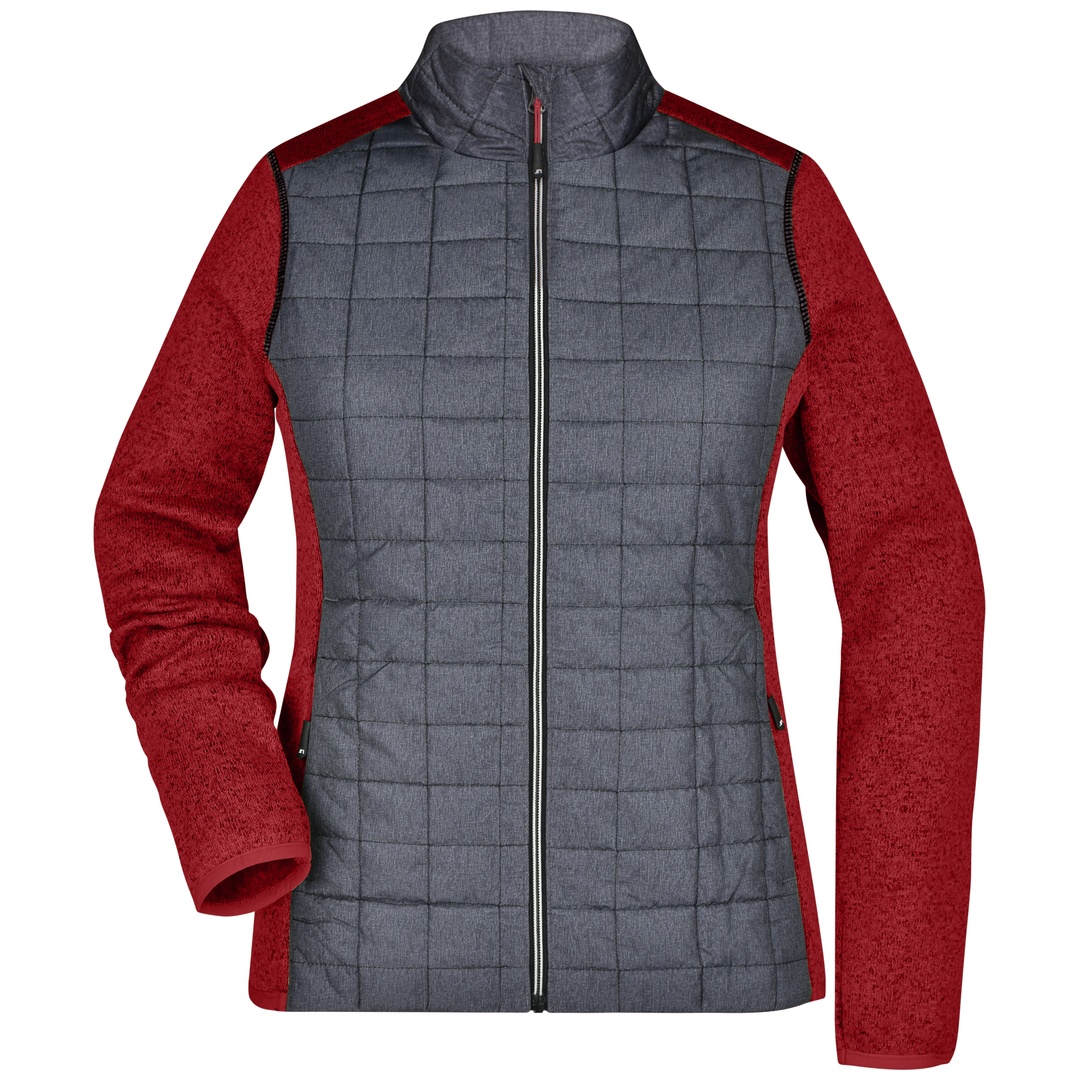 James & Nicholson Strickfleecejacke Damen JN741 Gr. L red-melange/anthracite-melange