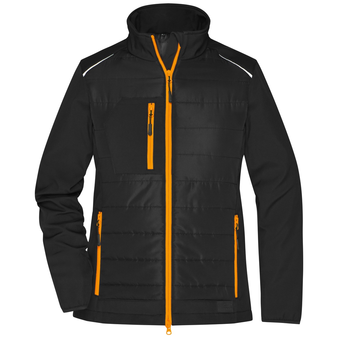 James & Nicholson Softshelljacke Materialmix Damen JN1819 Gr. L black/neon-orange