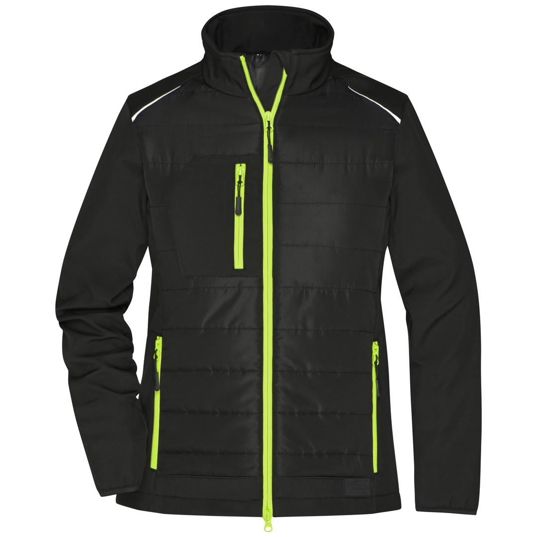 James & Nicholson Softshelljacke Materialmix Damen JN1819 Gr. L black/neon-yellow