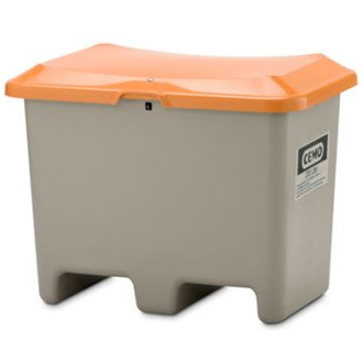 Cemo Streugutbehälter PLUS3 200l ohne Entnahme / mit Staplertasche grau/orange 10537