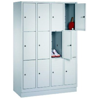 C+P Möbelsysteme Fächerschrank Classic B1190xT500xH1800 mm RAL 7035, 4x3 Fächer mit 100 mm hohem Sockel