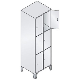 C+P Möbelsysteme Fächerschrank Classic B610xT500xH1850 mm RAL 7035/5012,2x3 Fächer mit 150 mm hohen Füßen