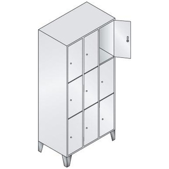 C+P Möbelsysteme Fächerschrank Classic B900xT500xH1850 mm RAL 7035/5012,3x3 Fächer mit 150 mm hohen Füßen