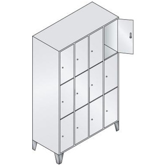 C+P Möbelsysteme Fächerschrank Classic B1190xT500xH1850 mm RAL 7035/5012,4x3 Fächer mit 150 mm hohen Füßen