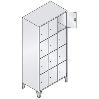 C+P Möbelsysteme Fächerschrank Classic B900xT500xH1850 mm RAL 7035/5012,3x4 Fächer mit 150 mm hohen Füßen