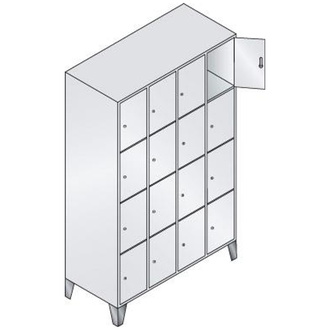 C+P Möbelsysteme Fächerschrank Classic B1190xT500xH1850 mm RAL 7035, 4x4 Fächer mit 150 mm hohen Füßen