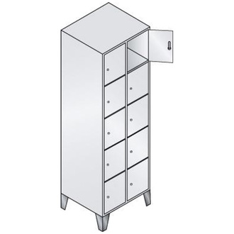 C+P Möbelsysteme Fächerschrank Classic B610xT500xH1850 mm RAL 7035/5012,2x5 Fächer mit 150 mm hohen Füßen