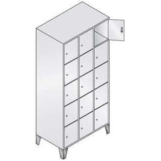 C+P Möbelsysteme Fächerschrank Classic B900xT500xH1850 mm RAL 7035/5012,3x5 Fächer mit 150 mm hohen Füßen