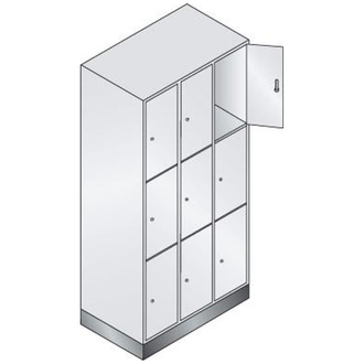 C+P Möbelsysteme Fächerschrank Classic B900xT500xH1800 mm RAL 7035/5012,3x3 Fächer mit 100 mm hohem Sockel