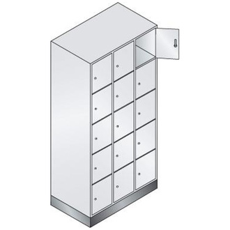 C+P Möbelsysteme Fächerschrank Classic B900xT500xH1800 mm RAL 7035/5012,3x5 Fächer mit 100 mm hohem Sockel