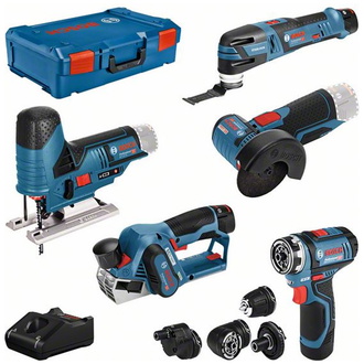 Bosch 5-tlg. Akku-Werkzeugset 12 V + 3 x Akku GBA + Ladegerät GAL + XL-BOXX