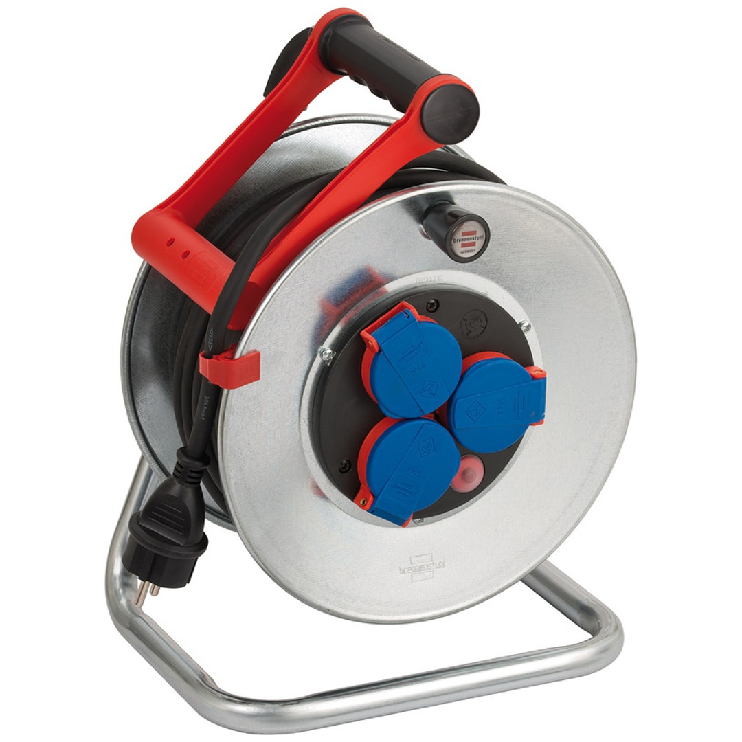 Brennenstuhl Garant S IP44 Kabeltrommel, 25m-Stahlblech (kurzfristiger Einsatz im Außenbereich)-MADE IN GERMANY-silber p942586
