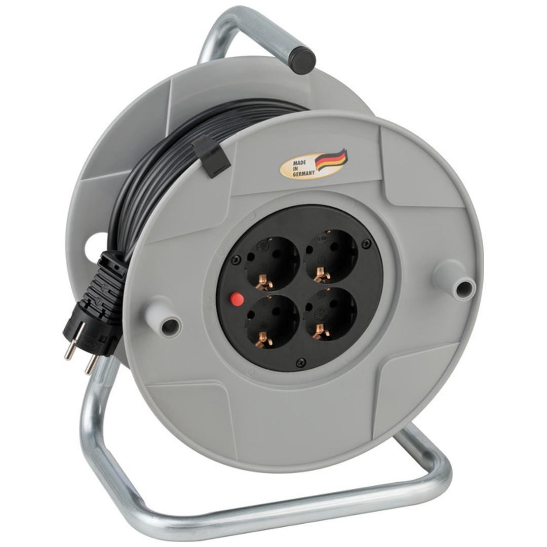 Brennenstuhl BAT Kabeltrommel AK 260 (50m Kabel, aus bruchfestem Kunststoff, 4 Steckdosen, für den Innenbereich)