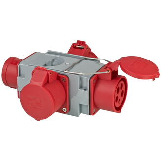 Brennenstuhl CEE Adapter Stromverteiler IP44, 1x CEE Stecker 400V/16A & 3x CEE Steckdosen 400V/16A, für Baustelle