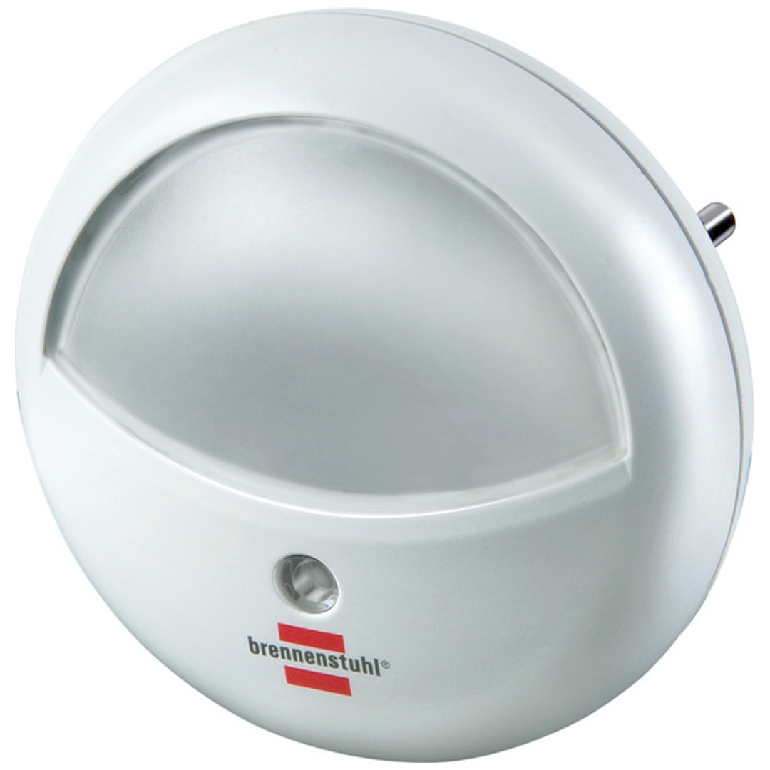 Brennenstuhl LED-Orientierungslicht rund / Nachtlicht mit Dämmungssensor für die Steckdose, sanftes und unaufdringliches Licht, mit 2 LEDs, weiß p942430