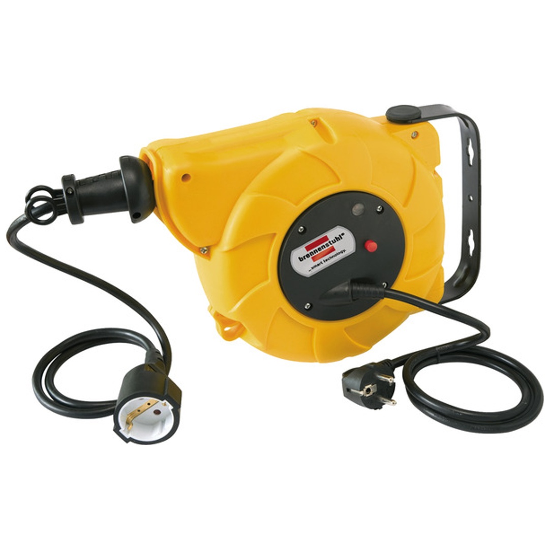 Brennenstuhl Kabeltrommel Automatik IP20 / Automatischer Kabelaufroller (9+2m Kabel, für Wand-und Deckenmontage) gelb