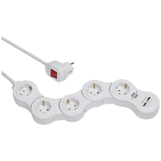 Brennenstuhl Vario Power Steckdosenleiste mit USB-Ladefunktion / Bewegliche Steckdosenleiste 5-fach (1,4m Kabel, mit Schalter und 2 USB Ladebuchsen)