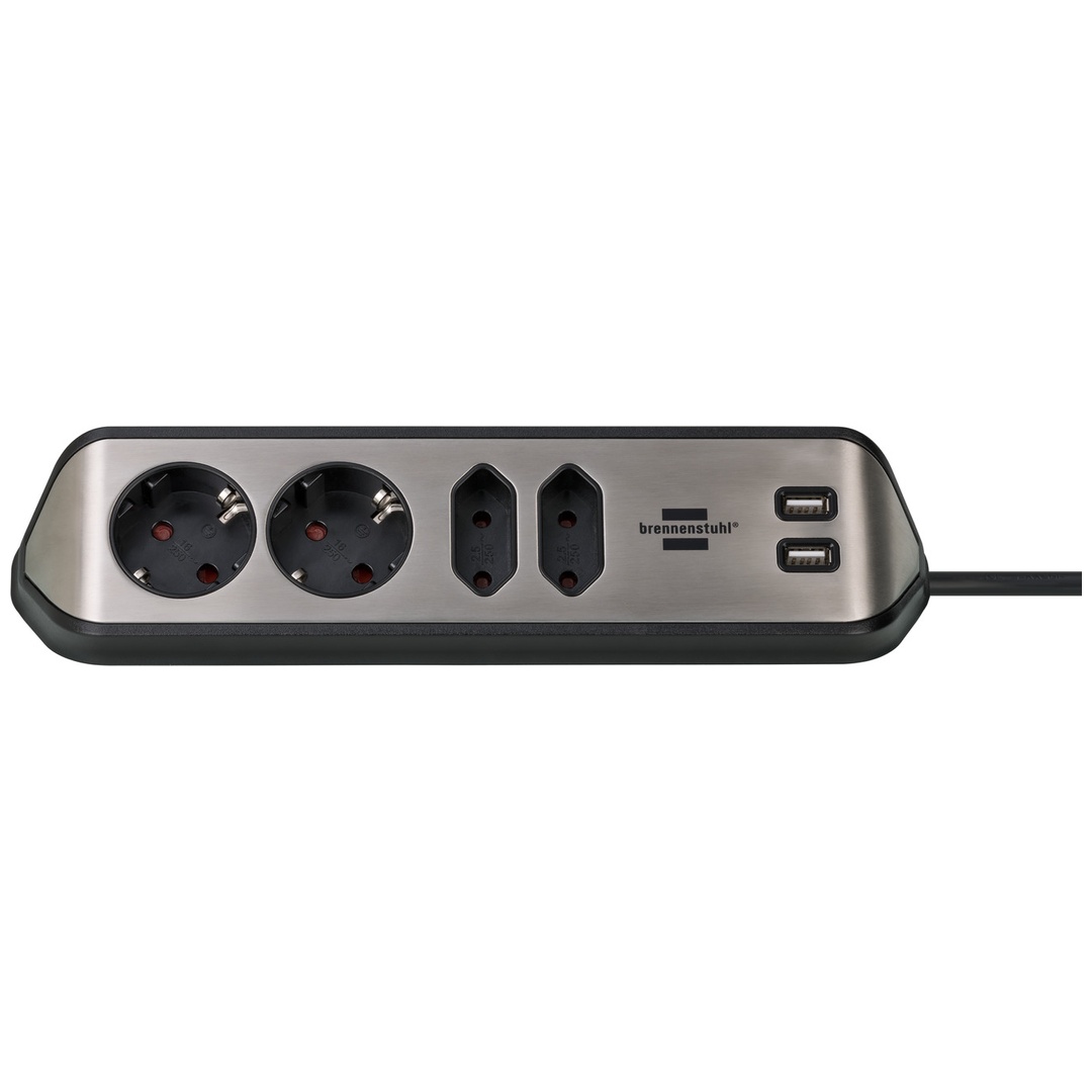 Brennenstuhl – Multiprise 4 prises AC 2 USB 2m – 1153590410 – Prises avec protection de contact – Pour installation horizontale ou verticale