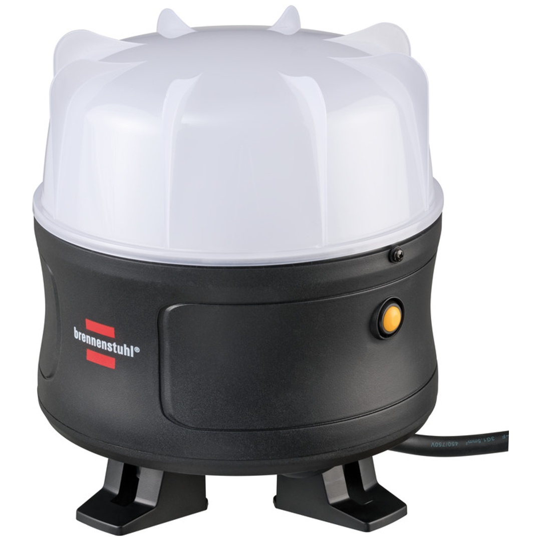 Brennenstuhl LED Baustrahler 360°, 50 W, 5400 lm, 6500 K, IP54, spritzwassergeschützter Steckdose und selbstschließendem Deckel, mit 5 m Kabel